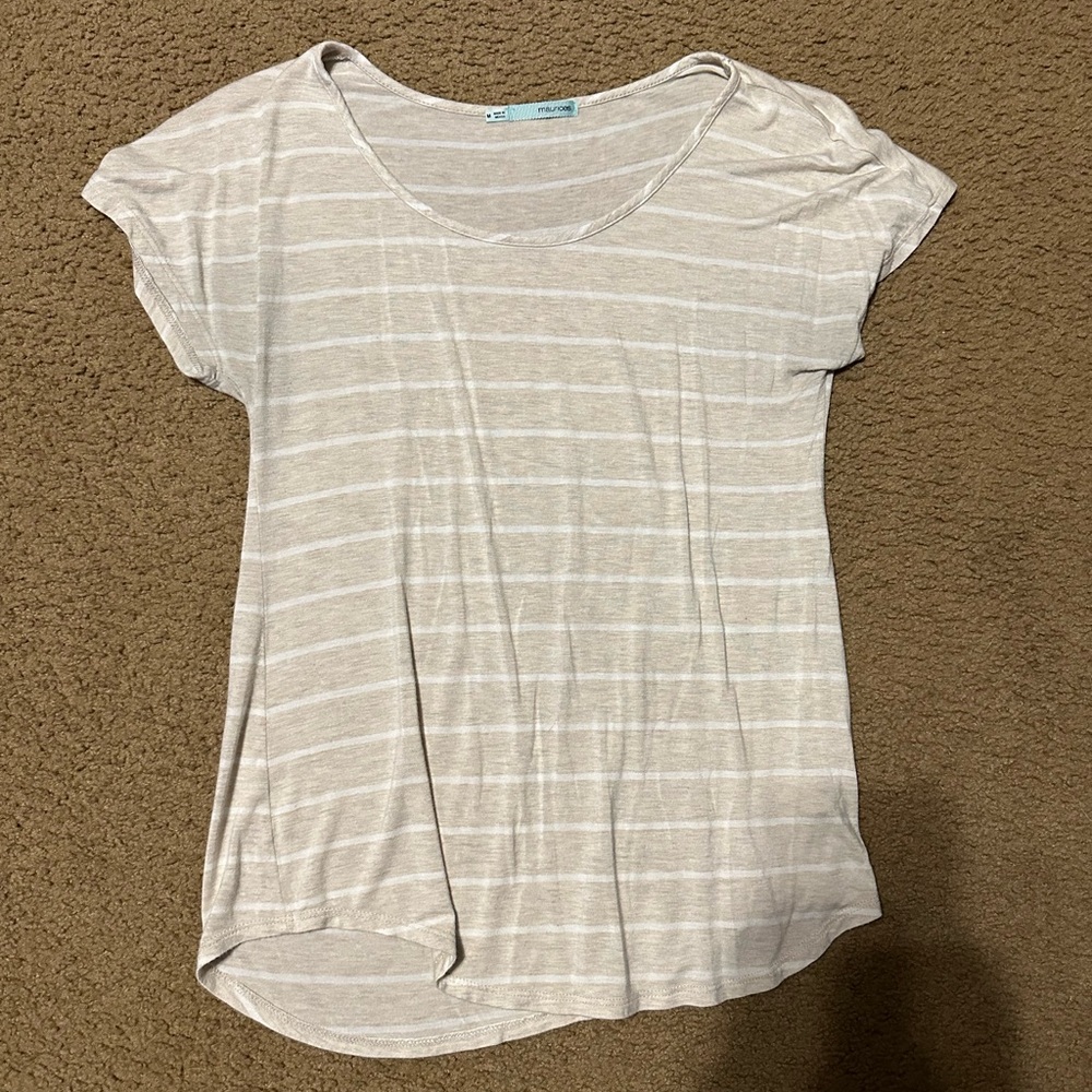 Maurices Light Beige Striped Short Sleeve Tee
